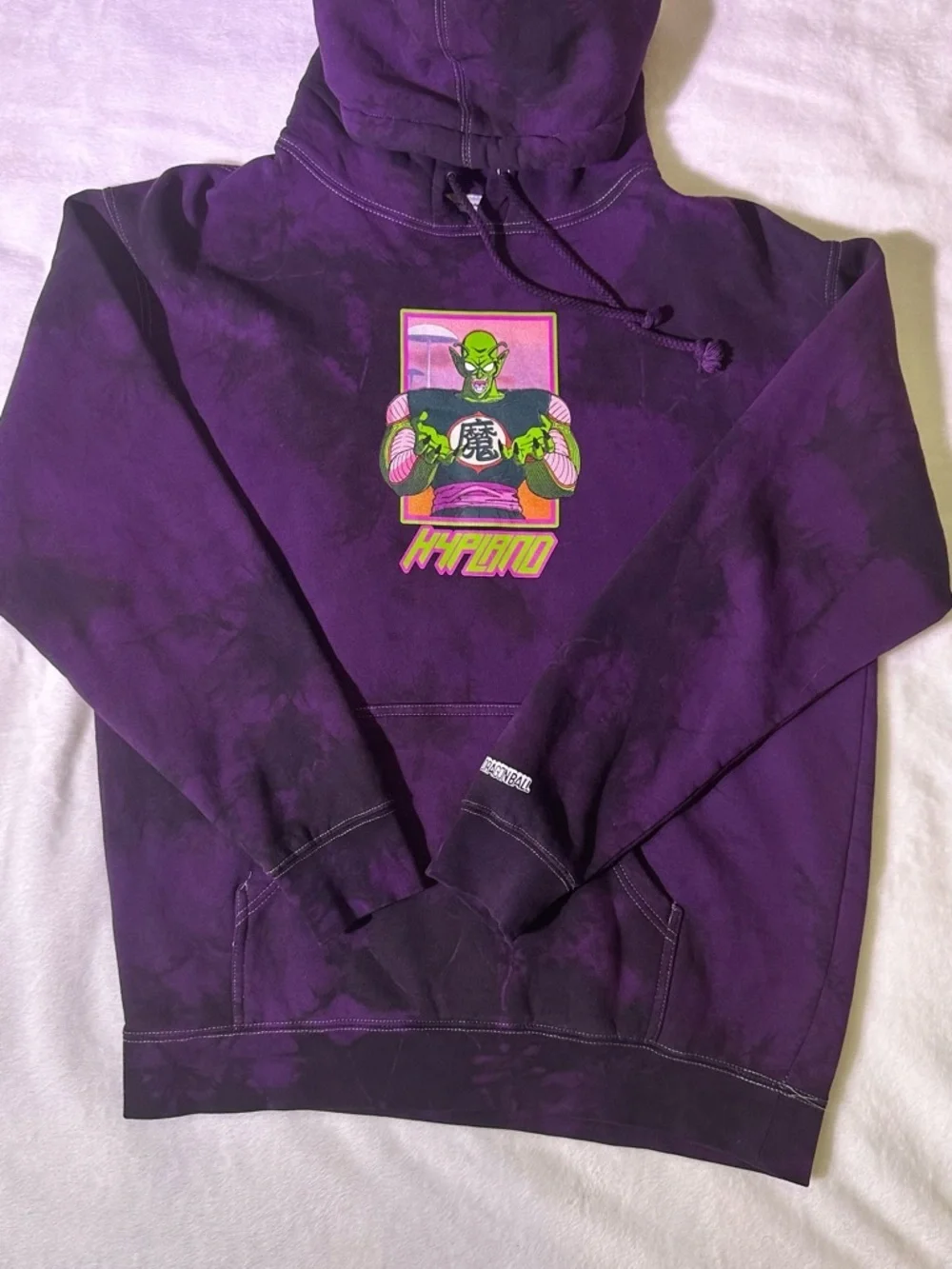 Purple Graphic Crewneck Hoodie with Neon Alien Motif
